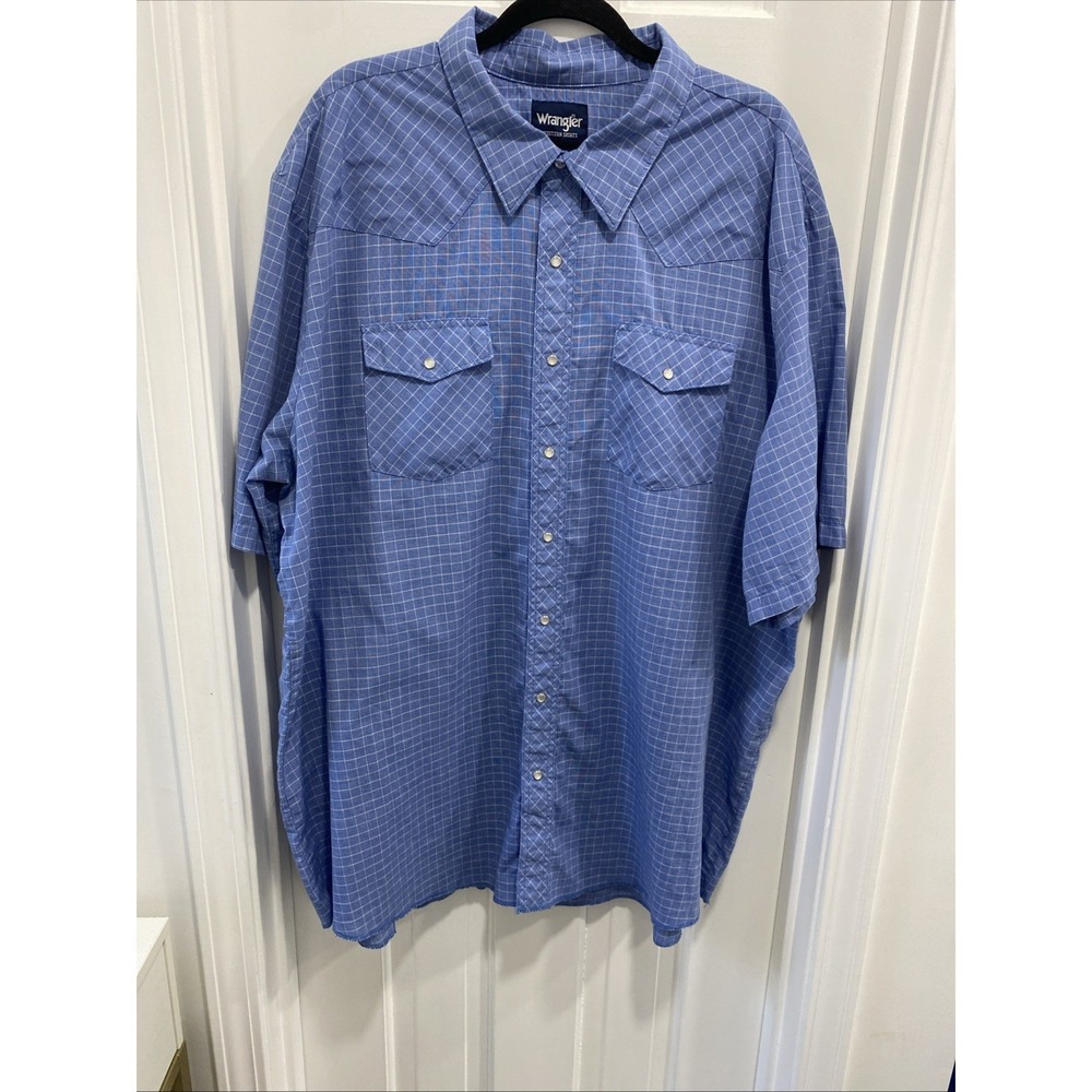Wrangler Western Shirt Mens 3X Blue Plaid Pearl Snap Short Sleeve